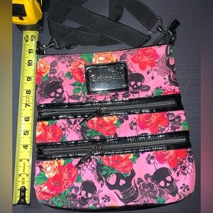 Betsey Johnson Crossbody Bag with Skulls and Roses (PAINTED GARDEN)